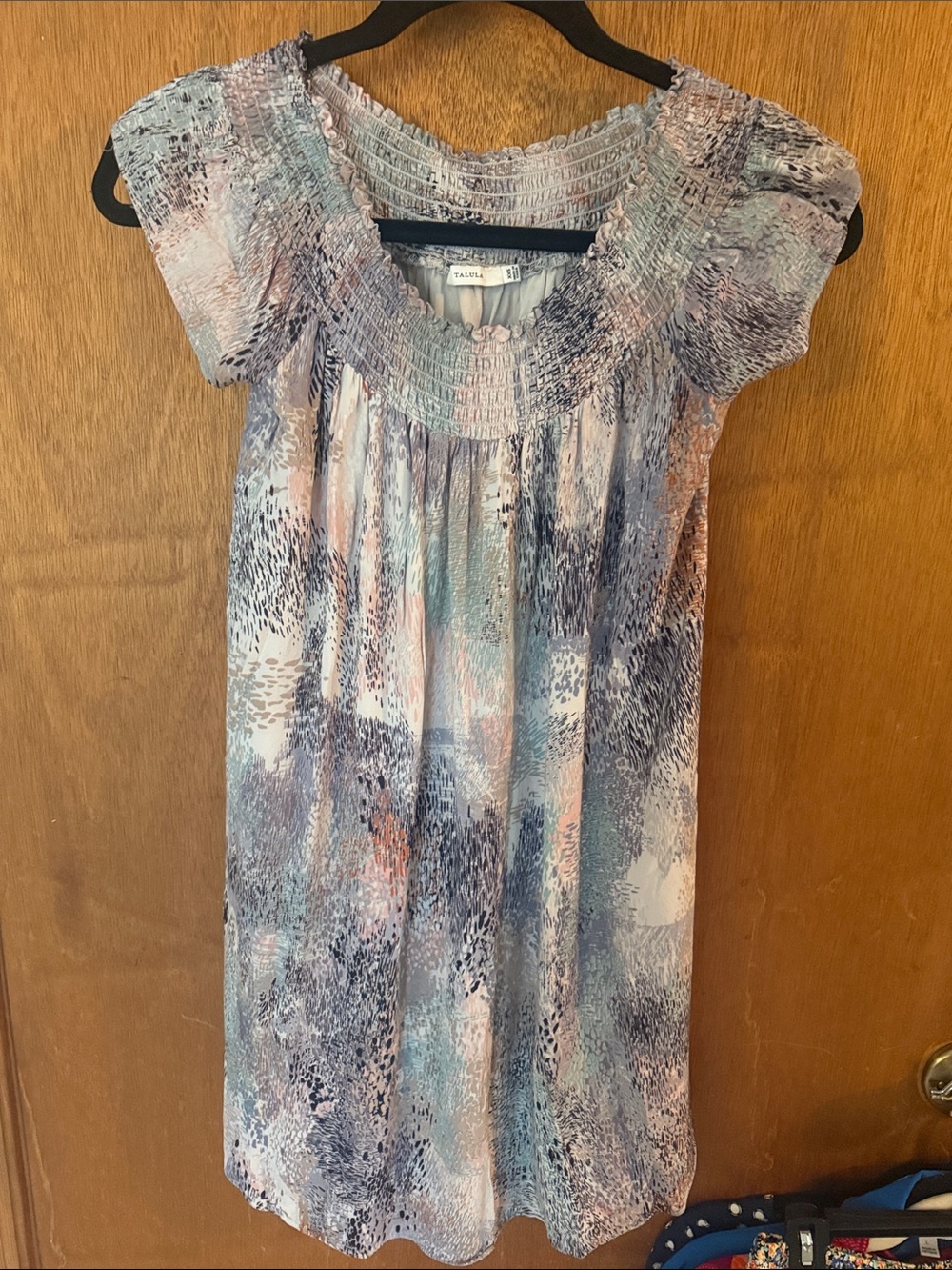 Talula Pastel Blue Pink Printed Smocked-Yoke Dress